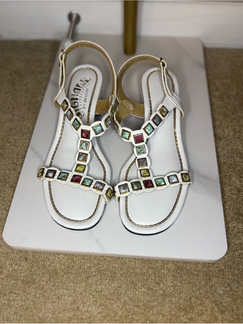 Signals by Beacon Vintage T‑Strap Sandals with Mosaic Tile